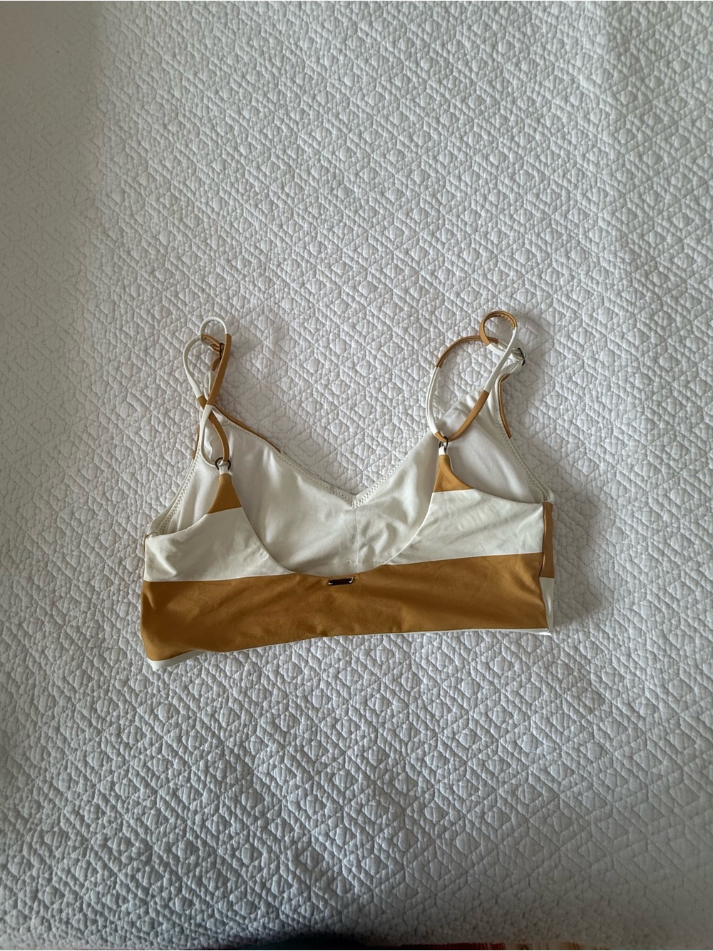 O'Neill Striped Scoop Bralette Bikini Top in White and Mustard - Picture 2 of 3